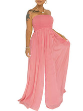 Schulterfreier, einfarbiger Jumpsuit mit weitem Bein